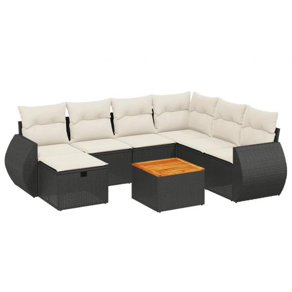 8-tlg. Garten-Sofagarnitur mit Kissen Schwarz Poly Rattan