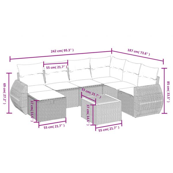 8-tlg. Garten-Sofagarnitur mit Kissen Schwarz Poly Rattan