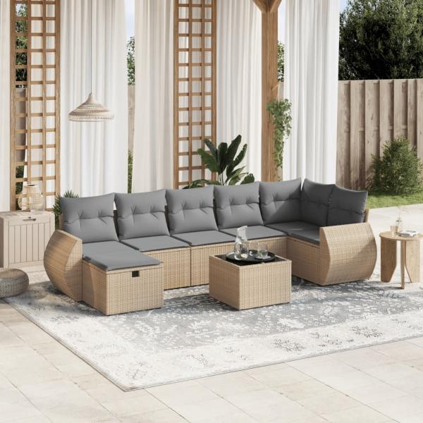 ARDEBO.de - 8-tlg. Garten-Sofagarnitur mit Kissen Beige Poly Rattan