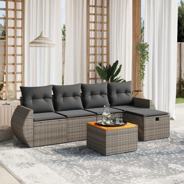 ARDEBO.de - 6-tlg. Garten-Sofagarnitur mit Kissen Grau Poly Rattan