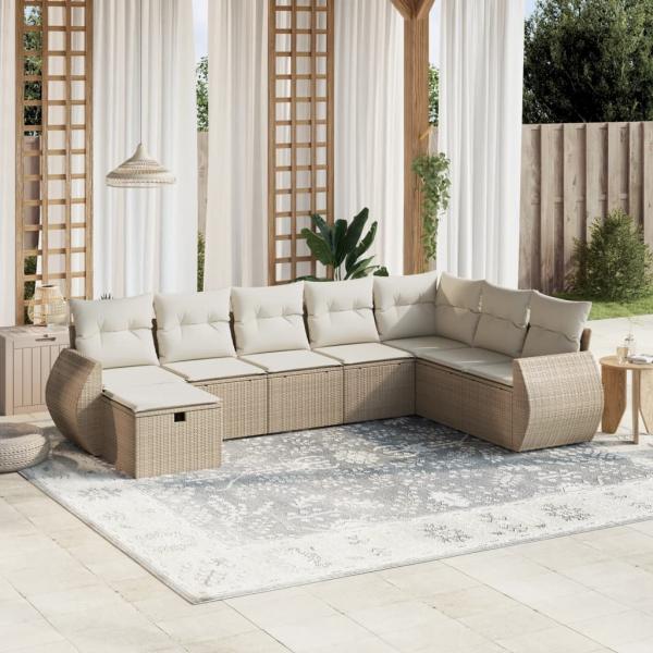 ARDEBO.de - 8-tlg. Garten-Sofagarnitur mit Kissen Beige Poly Rattan