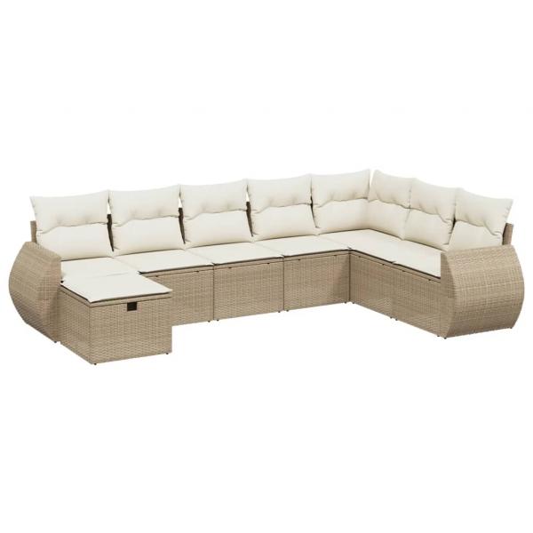 8-tlg. Garten-Sofagarnitur mit Kissen Beige Poly Rattan