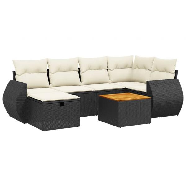 7-tlg. Garten-Sofagarnitur mit Kissen Schwarz Poly Rattan