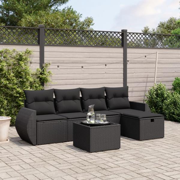 ARDEBO.de - 6-tlg. Garten-Sofagarnitur mit Kissen Schwarz Poly Rattan