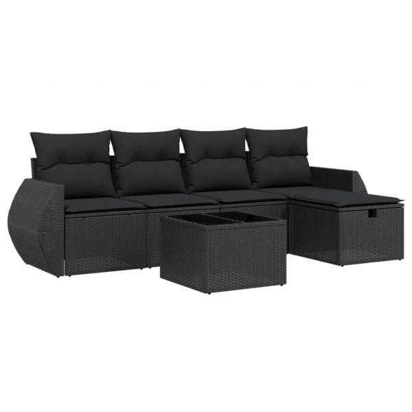 6-tlg. Garten-Sofagarnitur mit Kissen Schwarz Poly Rattan