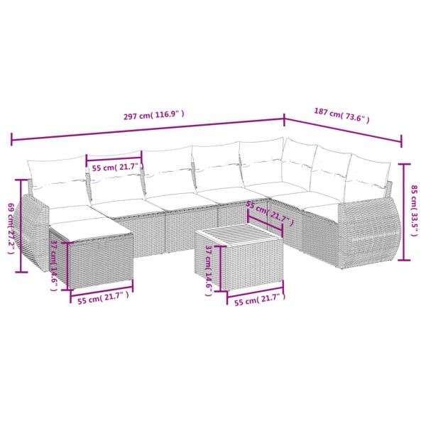 9-tlg. Garten-Sofagarnitur mit Kissen Schwarz Poly Rattan