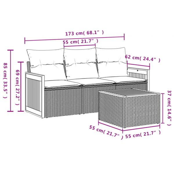 4-tlg. Garten-Sofagarnitur mit Kissen Schwarz Poly Rattan