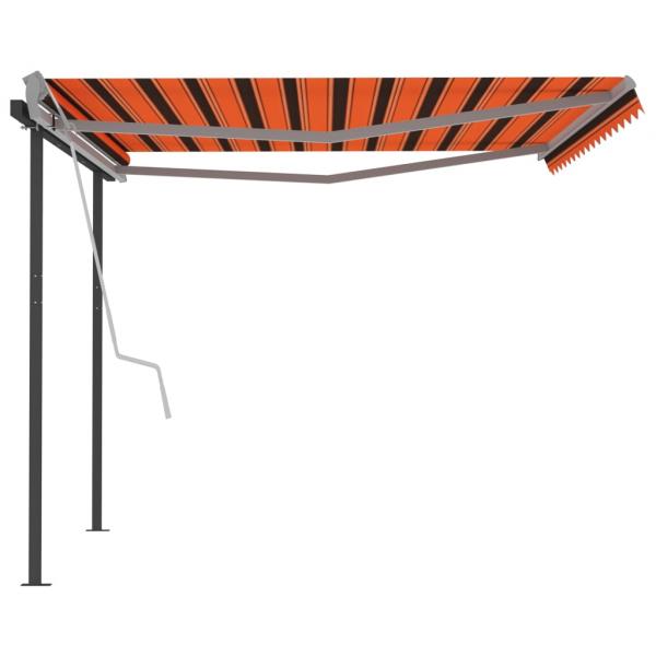 Markise Manuell Einziehbar mit Pfosten 4,5x3,5 m Orange Braun