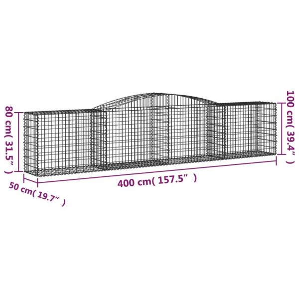 Gabionen mit Hochbogen 25 Stk. 400x50x80/100cm Verzinktes Eisen