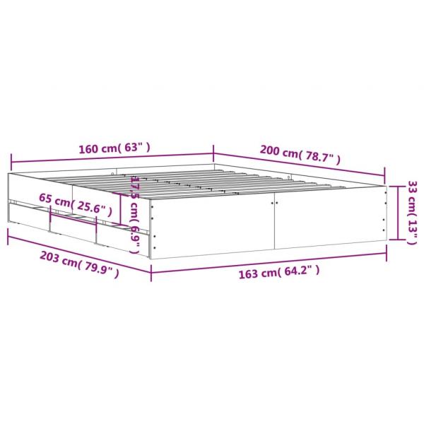 Bettgestell mit Schubladen Betongrau 160x200 cm Holzwerkstoff