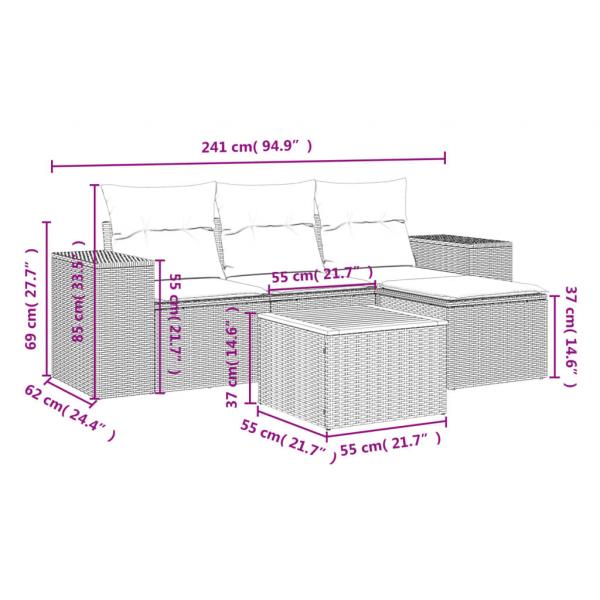 5-tlg. Garten-Sofagarnitur mit Kissen Beige Poly Rattan