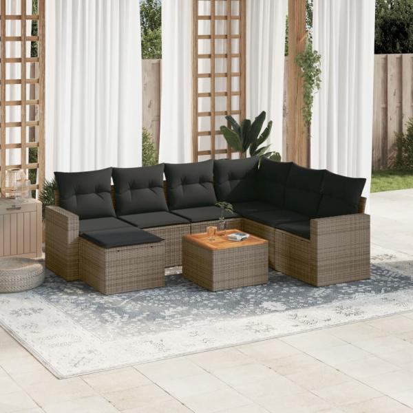 ARDEBO.de - 8-tlg. Garten-Sofagarnitur mit Kissen Grau Poly Rattan