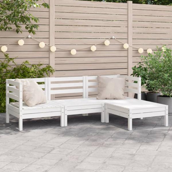 ARDEBO.de - Gartensofa 3-Sitzer mit Hocker Weiß Massivholz Kiefer