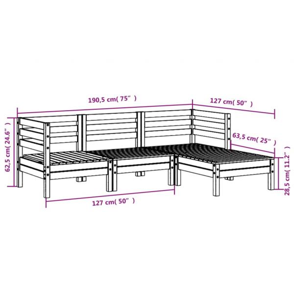 Gartensofa 3-Sitzer mit Hocker Weiß Massivholz Kiefer