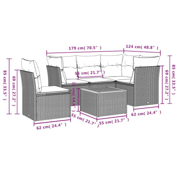 6-tlg. Garten-Sofagarnitur mit Kissen Beige Poly Rattan