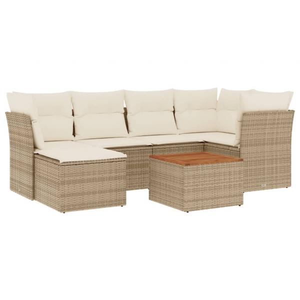 7-tlg. Garten-Sofagarnitur mit Kissen Beige Poly Rattan