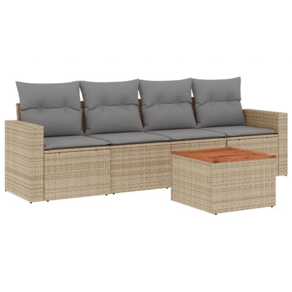 ARDEBO.de - 5-tlg. Garten-Sofagarnitur mit Kissen Beige Poly Rattan