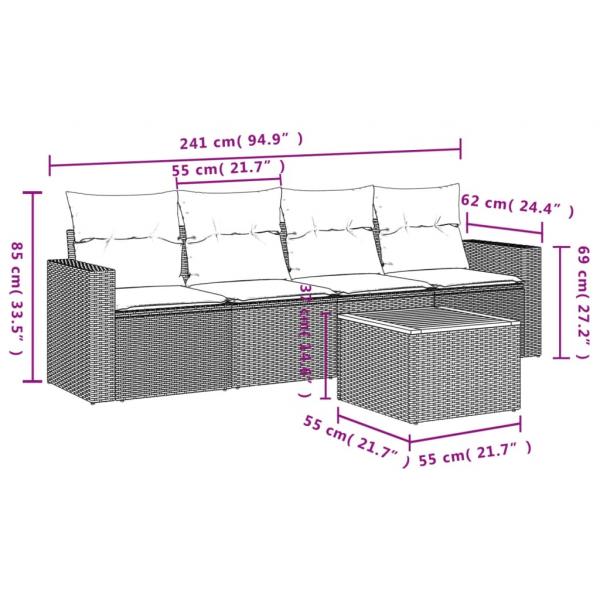 5-tlg. Garten-Sofagarnitur mit Kissen Beige Poly Rattan