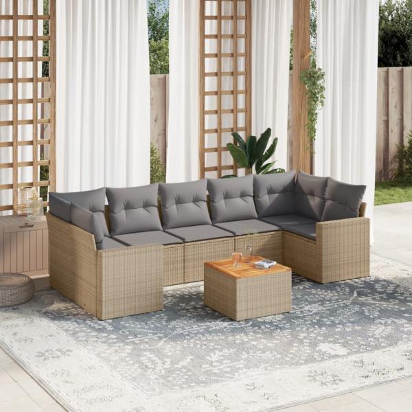 ARDEBO.de - 8-tlg. Garten-Sofagarnitur mit Kissen Beige Poly Rattan