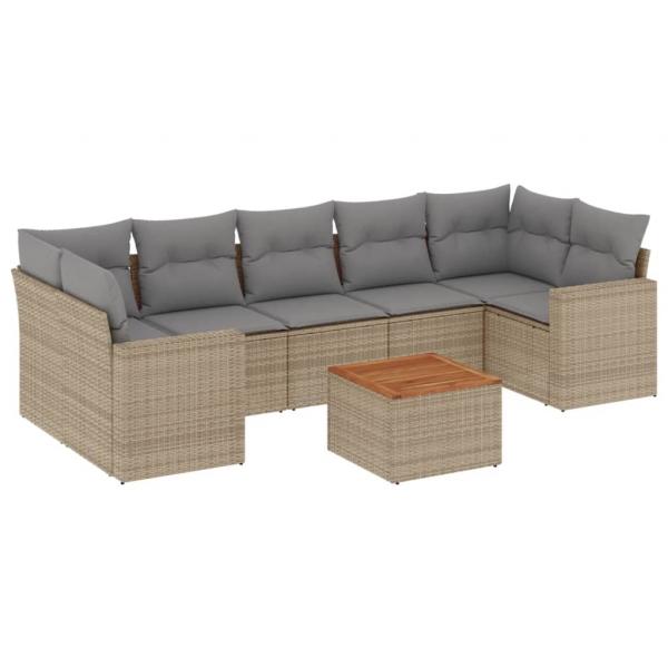 8-tlg. Garten-Sofagarnitur mit Kissen Beige Poly Rattan