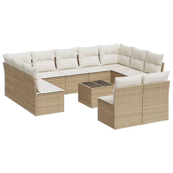 ARDEBO.de - 12-tlg. Garten-Sofagarnitur mit Kissen Beige Poly Rattan