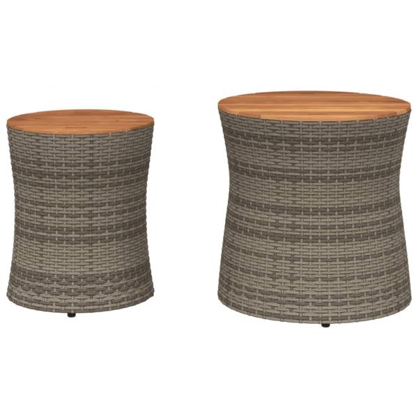 Garten-Beistelltische 2 Stk. mit Holzplatte Grau Poly Rattan