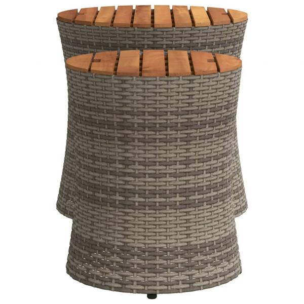 Garten-Beistelltische 2 Stk. mit Holzplatte Grau Poly Rattan