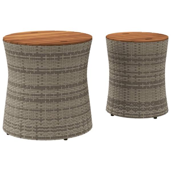 Garten-Beistelltische 2 Stk. mit Holzplatte Grau Poly Rattan