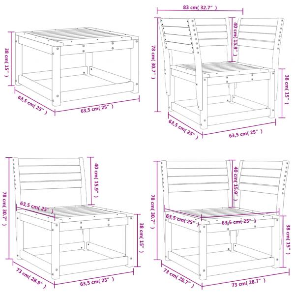 5-tlg. Garten-Lounge-Set Massivholz Kiefer