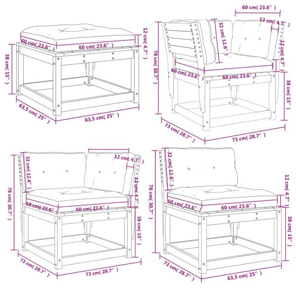 5tlg. Garten-Lounge-Set mit Kissen Wachsbraun Massivholz Kiefer