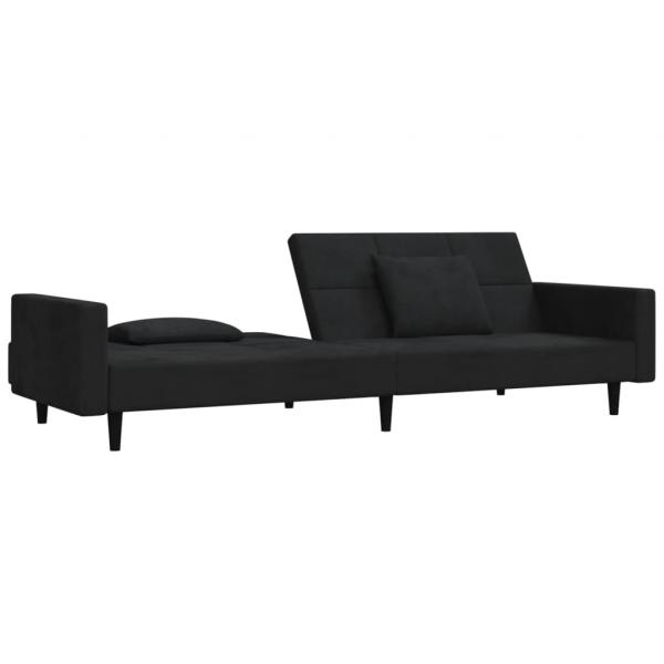 Schlafsofa 2-Sitzer mit 2 Kissen Schwarz Samt