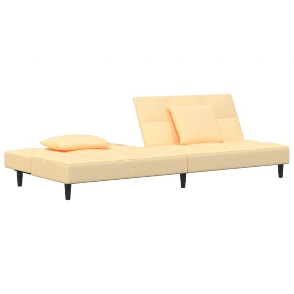 Schlafsofa 2-Sitzer mit 2 Kissen Creme Samt