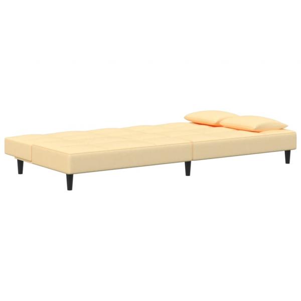 Schlafsofa 2-Sitzer mit 2 Kissen Creme Samt