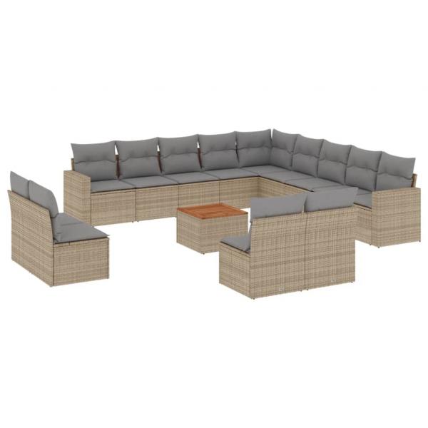 ARDEBO.de - 14-tlg. Garten-Sofagarnitur mit Kissen Beige Poly Rattan