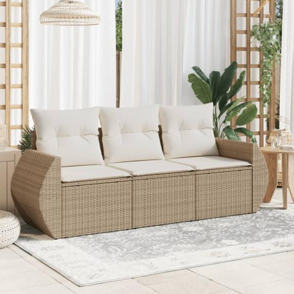 ARDEBO.de - 3-tlg. Garten-Sofagarnitur mit Kissen Beige Poly Rattan