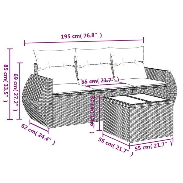 4-tlg. Garten-Sofagarnitur mit Kissen Grau Poly Rattan