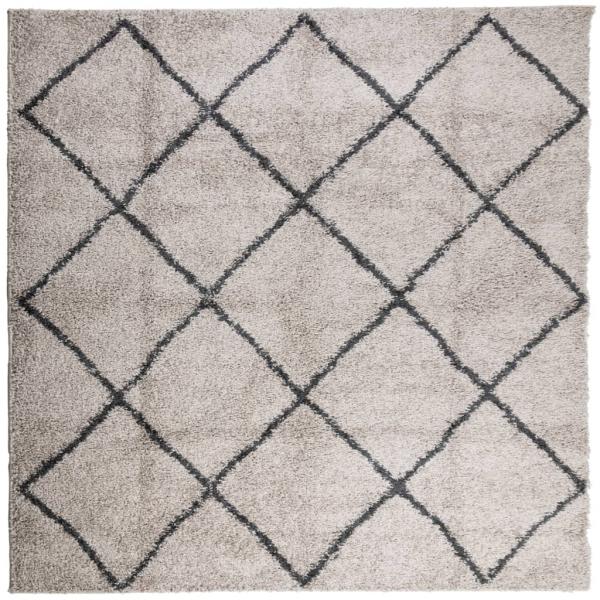 Teppich Shaggy Hochflor Modern Beige und Anthrazit 160x160 cm