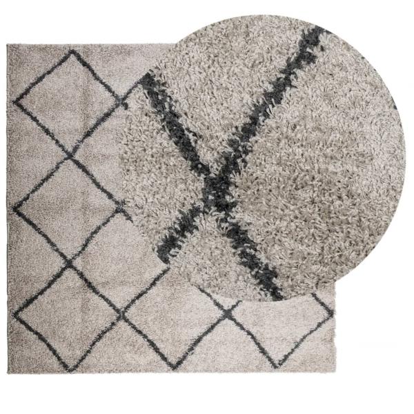 Teppich Shaggy Hochflor Modern Beige und Anthrazit 160x160 cm