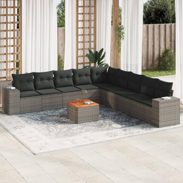 ARDEBO.de - 10-tlg. Garten-Sofagarnitur mit Kissen Grau Poly Rattan