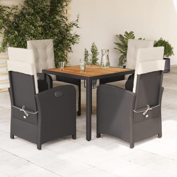 ARDEBO.de - 5-tlg. Garten-Essgruppe mit Kissen Schwarz Poly Rattan