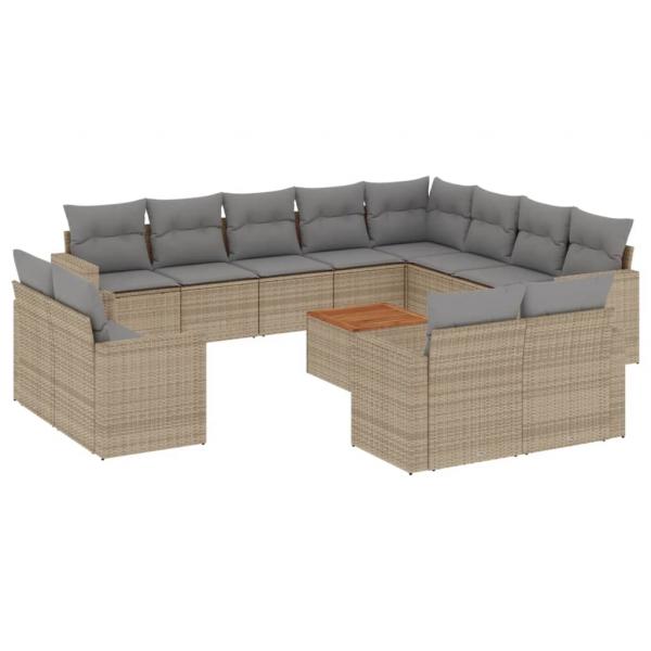 ARDEBO.de - 13-tlg. Garten-Sofagarnitur mit Kissen Beige Poly Rattan