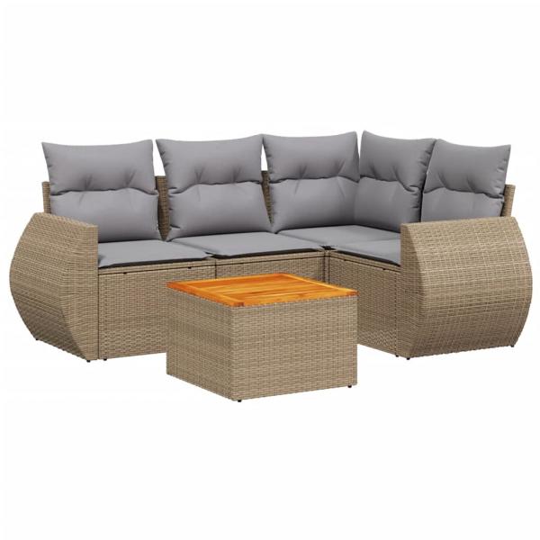 ARDEBO.de - 5-tlg. Garten-Sofagarnitur mit Kissen Beige Poly Rattan