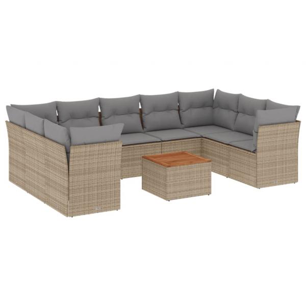 ARDEBO.de - 10-tlg. Garten-Sofagarnitur mit Kissen Beige Poly Rattan