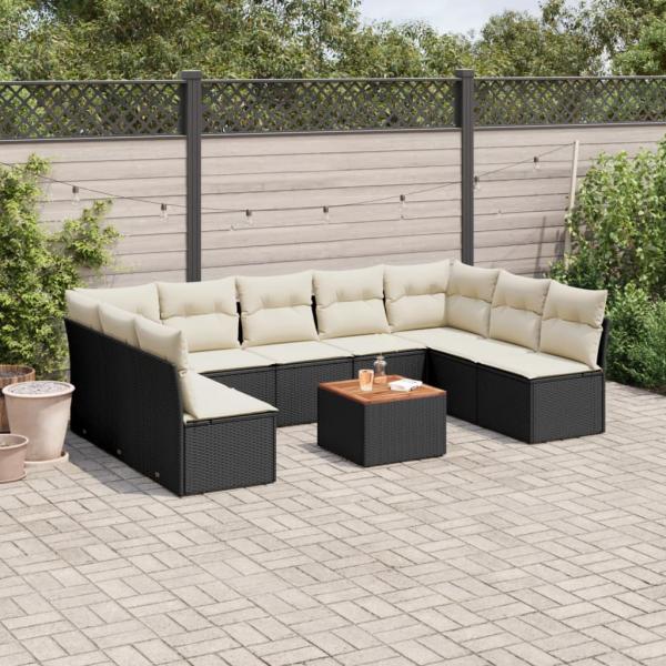 ARDEBO.de - 10-tlg. Garten-Sofagarnitur mit Kissen Schwarz Poly Rattan