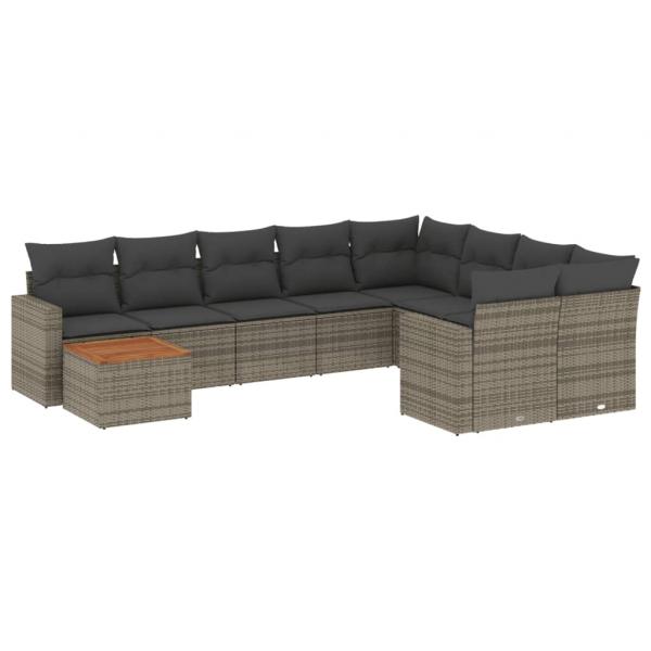 ARDEBO.de - 10-tlg. Garten-Sofagarnitur mit Kissen Grau Poly Rattan