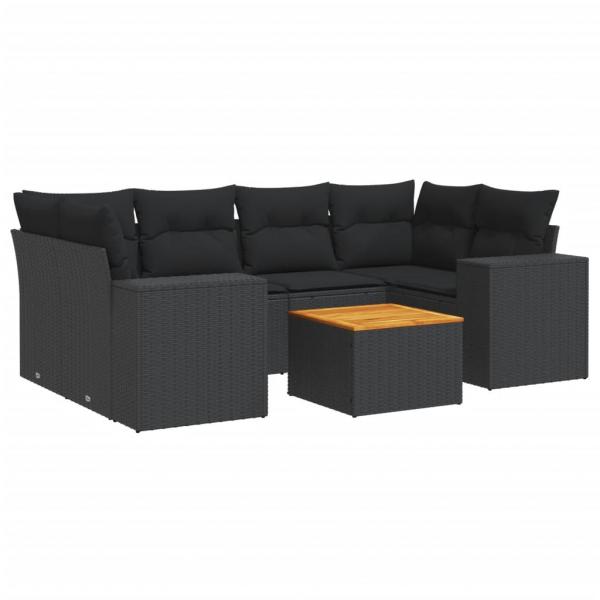 ARDEBO.de - 7-tlg. Garten-Sofagarnitur mit Kissen Schwarz Poly Rattan