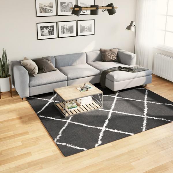 ARDEBO.de - Teppich Shaggy Hochflor Modern Schwarz und Creme 240x240 cm