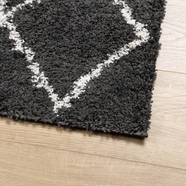 Teppich Shaggy Hochflor Modern Schwarz und Creme 240x240 cm