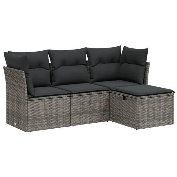 4-tlg. Garten-Sofagarnitur mit Kissen Grau Poly Rattan