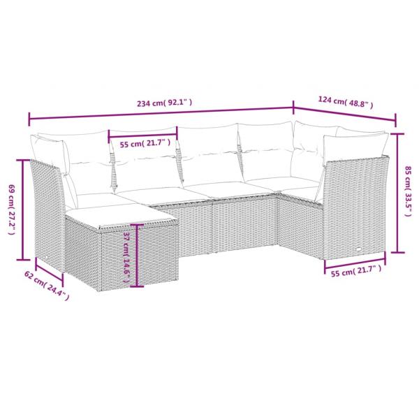 6-tlg. Garten-Sofagarnitur mit Kissen Beige Poly Rattan